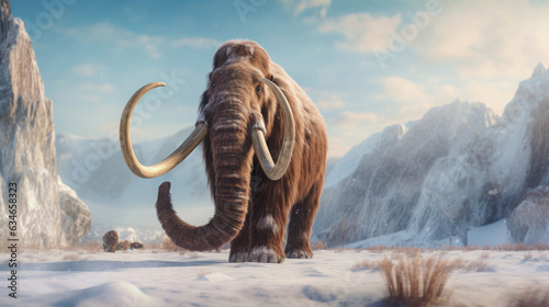 A prehistoric mammoth in ice age. elephant mammoth. Generative Ai