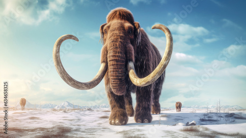 A prehistoric mammoth in ice age. elephant mammoth. Generative Ai