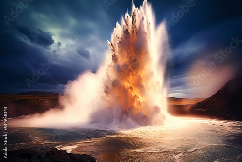 Canvas Print With a formidable eruption, a geyser displays nature's explosive power, raw ener