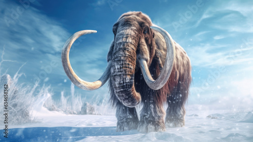 A prehistoric mammoth in ice age. elephant mammoth. Generative Ai