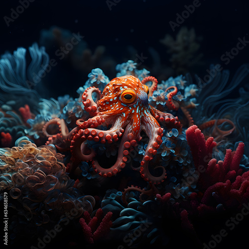 Concept Image Colorful squid under water. © Chaiyut