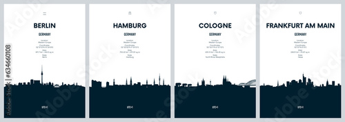 Fotografia Travel vector set with city skylines Berlin, Hamburg, Cologne, Frankfurt am Main