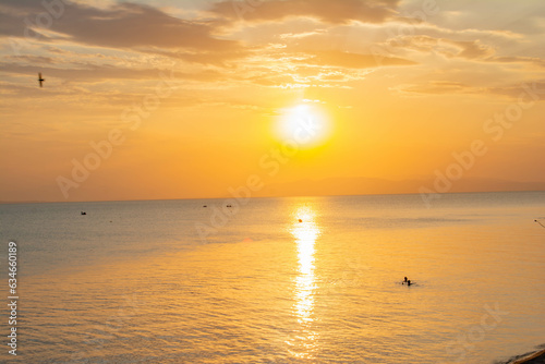 Sunset over the lake. Shining sun and lake © Artur Harutyunyan