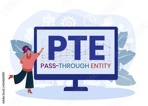 PTE, Pass-Through Entity acronym. Concept with keywords, people and icons. Flat vector illustration. Isolated on white background.