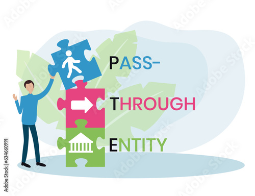 PTE, Pass-Through Entity acronym. Concept with keywords, people and icons. Flat vector illustration. Isolated on white background.