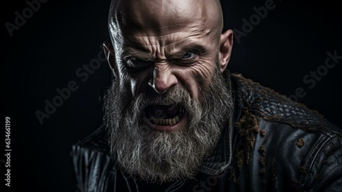 Portrait of angry man with a beard