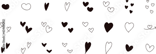 Cute hand drawn heart illustration set on a white background.  Vector illustration heart icons. Hand drawn isolated black heart collection.