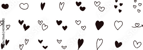 Cute hand drawn heart illustration set on a white background.  Vector illustration heart icons. Hand drawn isolated black heart collection.