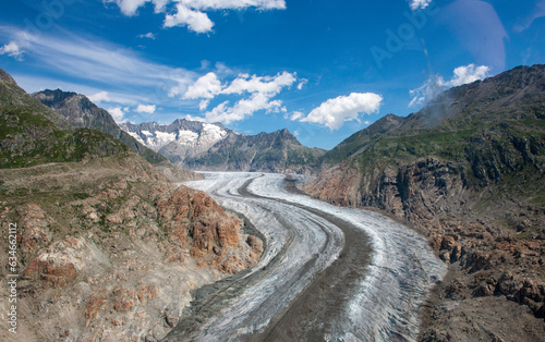 Glacier in Swiss Alps in summer showing how much the glacier has receded over recent years © BCT
