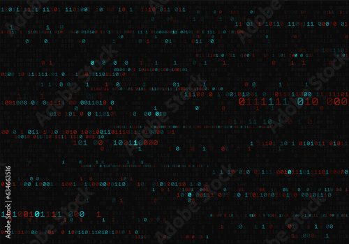 Binary computer code. Cyber background constructed with numbers one and zero. Abstract visualization of programming. Vector illustration.