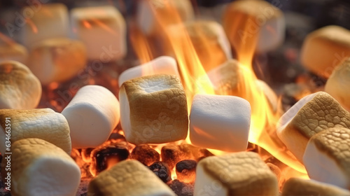 Close-up photo of marshmallows being roasted over a campfire