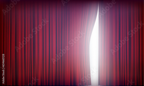 Red velvet curtain opens. Spotlights in the background. vector illustration