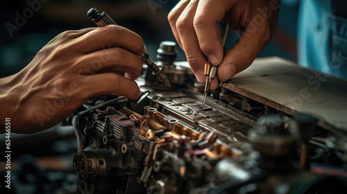 A mechanic repairing a car's engine