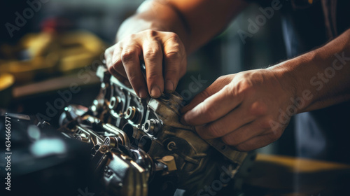 A mechanic repairing a car s engine