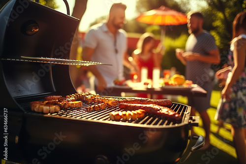Family and Friends Gather for a Joyful Picnic Barbecue Grill in the Garden, Sharing Laughter, Food, and Moments of Togetherness. created with Generative AI