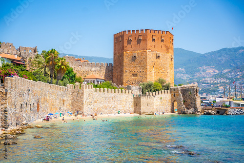 Kizil Kule or Red Tower of Alanya castle in Alanya city, Antalya Province on the southern coast of Turkey