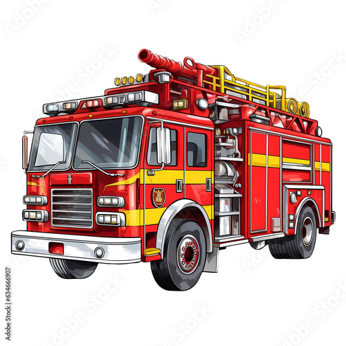 Cute Fire Truck Fireman Clipart Illustration