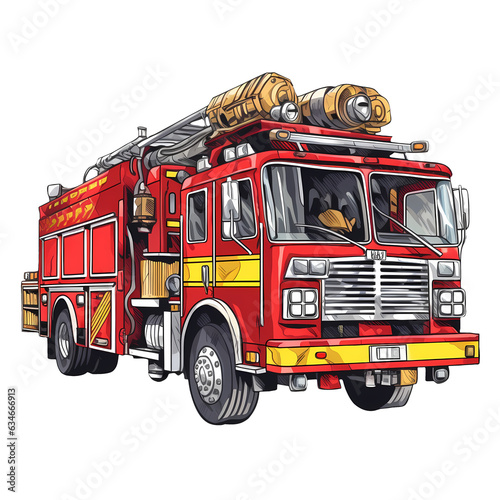 Cute Fire Truck Fireman Clipart Illustration