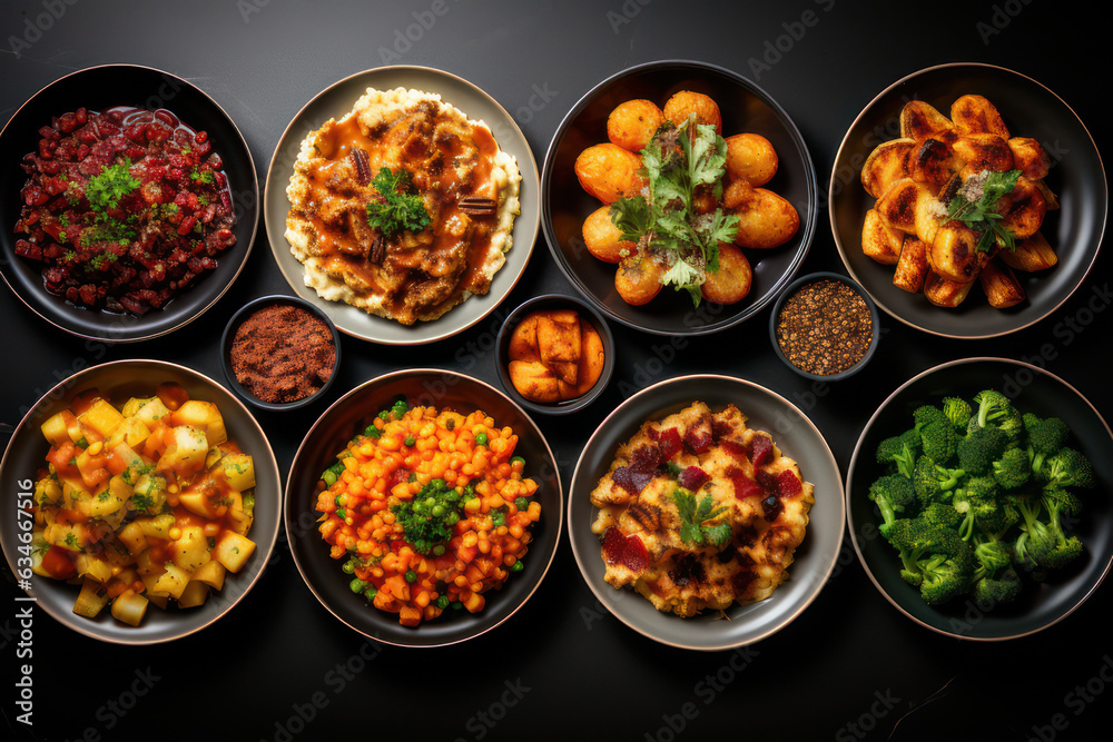 Thanksgiving dinner table. Traditional plates top view Thanksgiving dinner table. Traditional plates top view