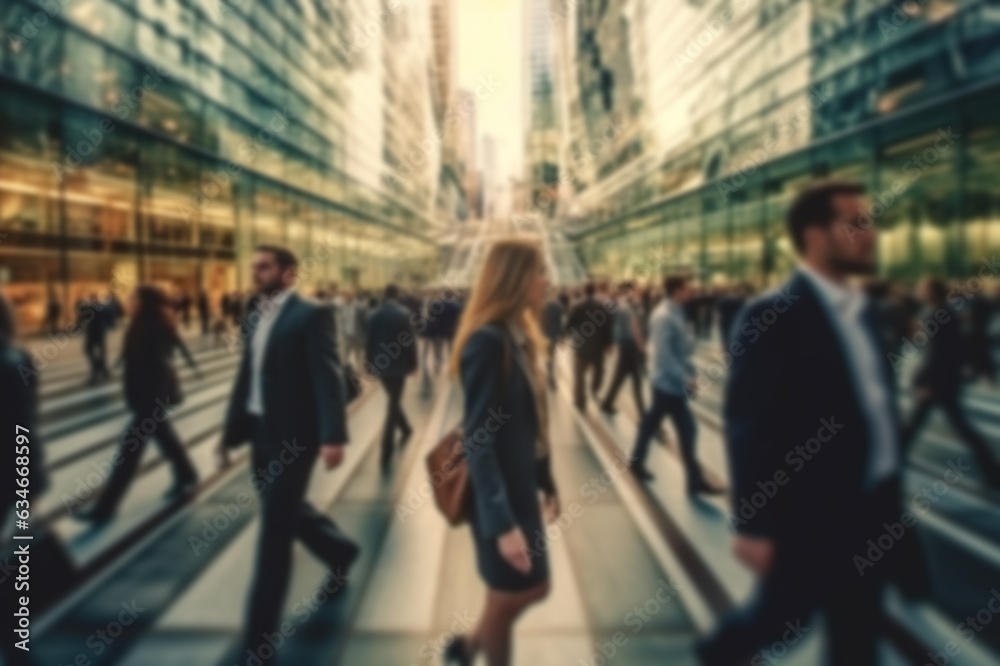 Time-Lapse of Business People Walking Amidst City Skyscrapers with Artistic Blur Effect. created with Generative AI