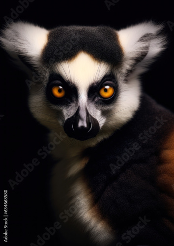 Animal face of a wild lemur on a black background conceptual for frame © gnpackz