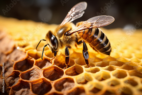bee sitting on a honeycomb.  © xartproduction