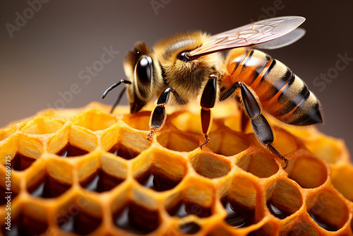 bee sitting on a honeycomb.   © xartproduction