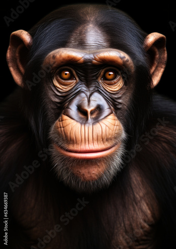 Animal portrait of an african chimpanzee on a dark background conceptual for frame © gnpackz