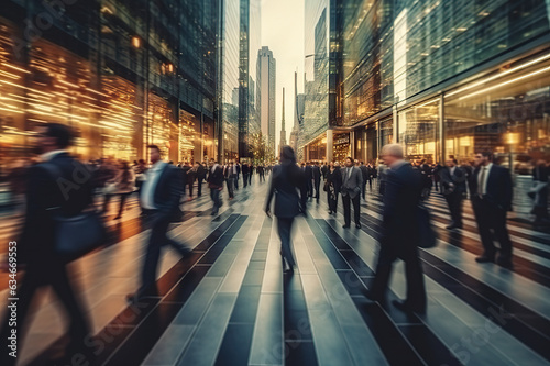 Time-Lapse of Business People Walking Amidst City Skyscrapers with Artistic Blur Effect. created with Generative AI © photobuay