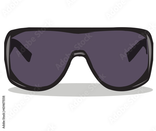 Vector illustration of sunglasses in black and blue square.
