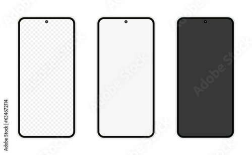 Phone template mockup. Transparent screen with easily editable line art. Vector stock illustration.