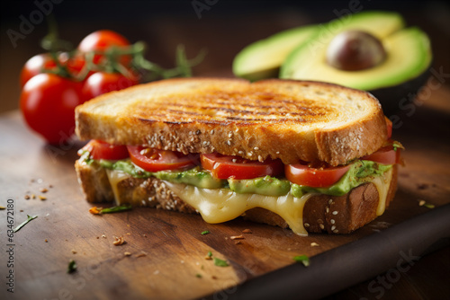 Grilled cheese sandwich on whole grain avocado bread. 