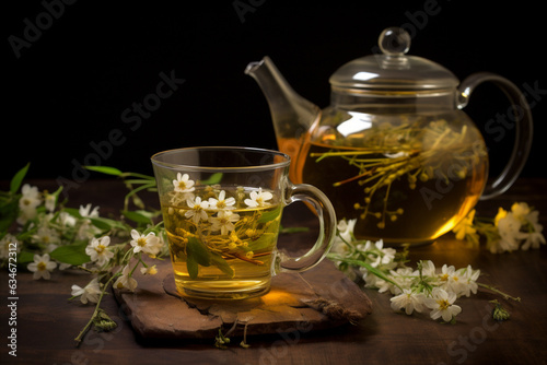 Jasmine flower tea medicinal herbal tea in a glass. 