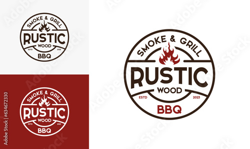 Vintage logo barbeque grill. Retro rustic babeque grill, Barbeque Label Logo desain vektor.