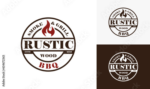 Vintage logo barbeque grill. Retro rustic babeque grill, Barbeque Label Logo desain vektor.