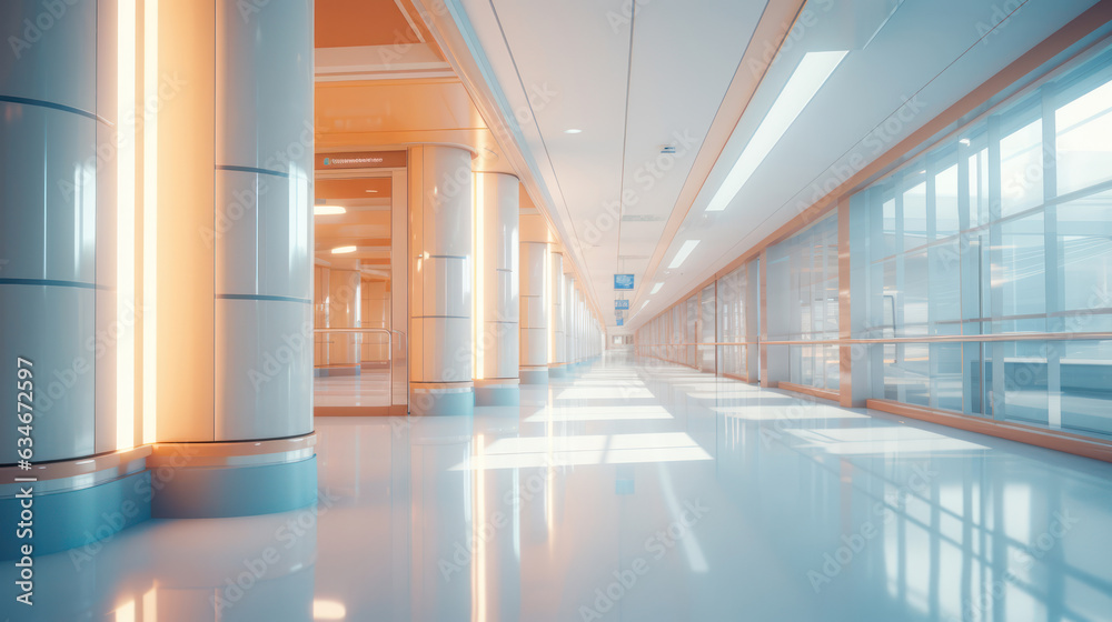 Fototapeta premium Healthcare concept with a defocused luxury hospital corridor 