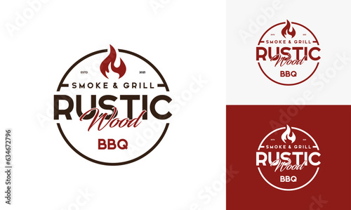 Vintage logo barbeque grill. Retro rustic babeque grill, Barbeque Label Logo desain vektor.