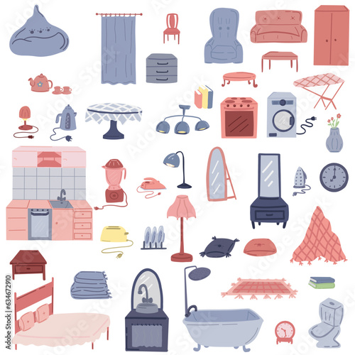 Interior set hand drawn vector icons