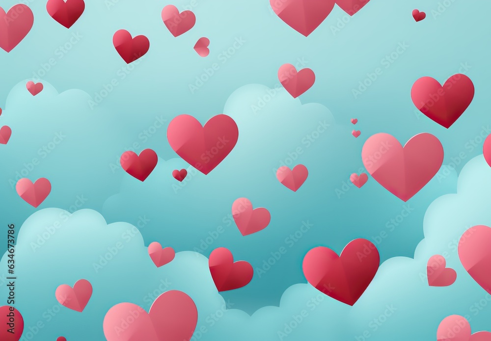 Paper red valentine hearts on blue sky background design for valentines and wedding romantic cards decoration or fabric textiles Generative AI Paper red valentine hearts on blue sky background design for valentines and wedding romantic cards decoration or fabric textiles Generative AI