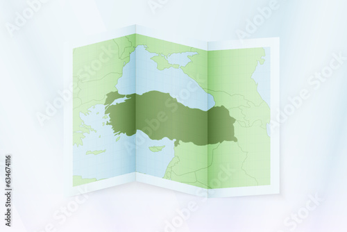 Turkey map, folded paper with Turkey map.