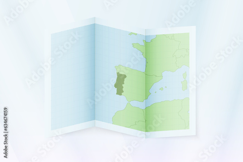 Portugal map, folded paper with Portugal map.