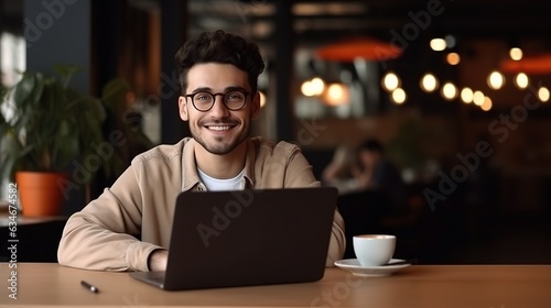 Freelancer working at home drinking coffee Generative AI