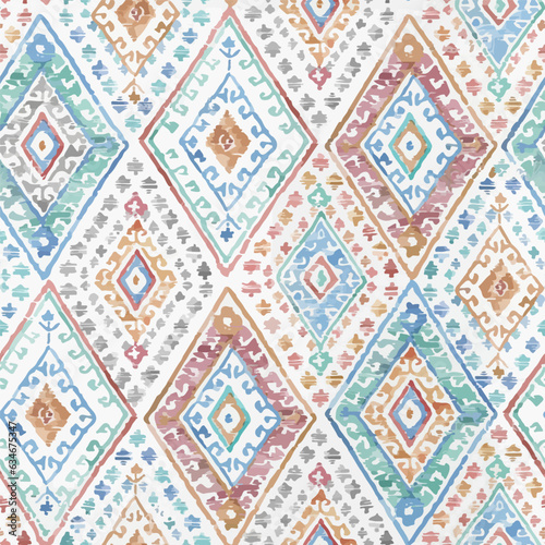 Watercolor geometric paisley repeat pattern design fabric printing