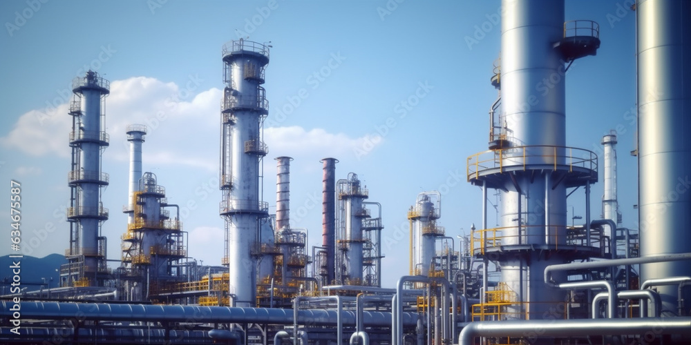 industrial view oil refining equipment. Generative AI