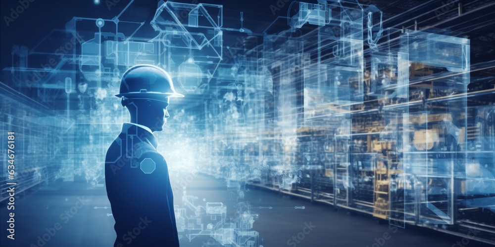 multiple exposure of industry and engineer.  