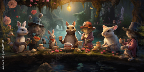 whimsical tea party of fabulous animals. 