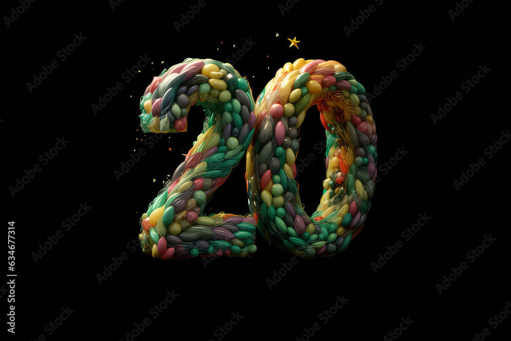 Colorful number 20, twenty. Font. Happy birthday with balloons, bubbles, particles and confetti. Anniversary. Generative ai Colorful number 20, twenty. Font. Happy birthday with balloons, bubbles, particles and confetti. Anniversary. Generative ai