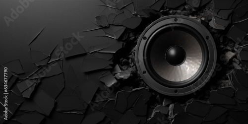 Black wall breaks from sound with loudspeaker. © xartproduction