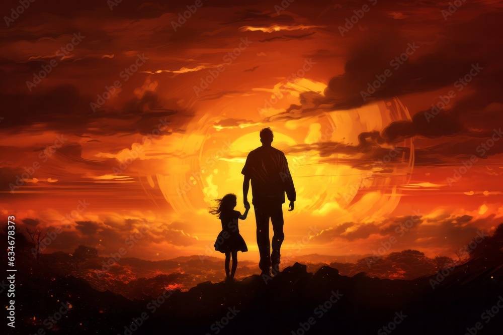 Parent and child at sunset. Silhouette Parent and child at sunset. Silhouette
