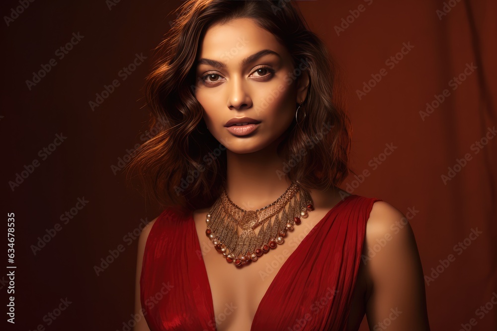 Elegant Woman in Red Dress. A fictional character created by Generated AI